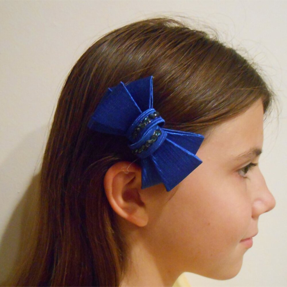 NEW‎ Bari Lynn Girls Midnight Blue Structured Girls Hair Clip Bow w/Crystals